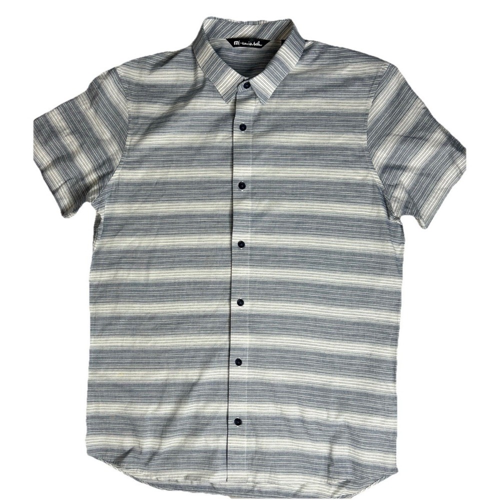 TravisMathew Men's Medium Striped Short Sleeve Button Up Golf Shirt Casual